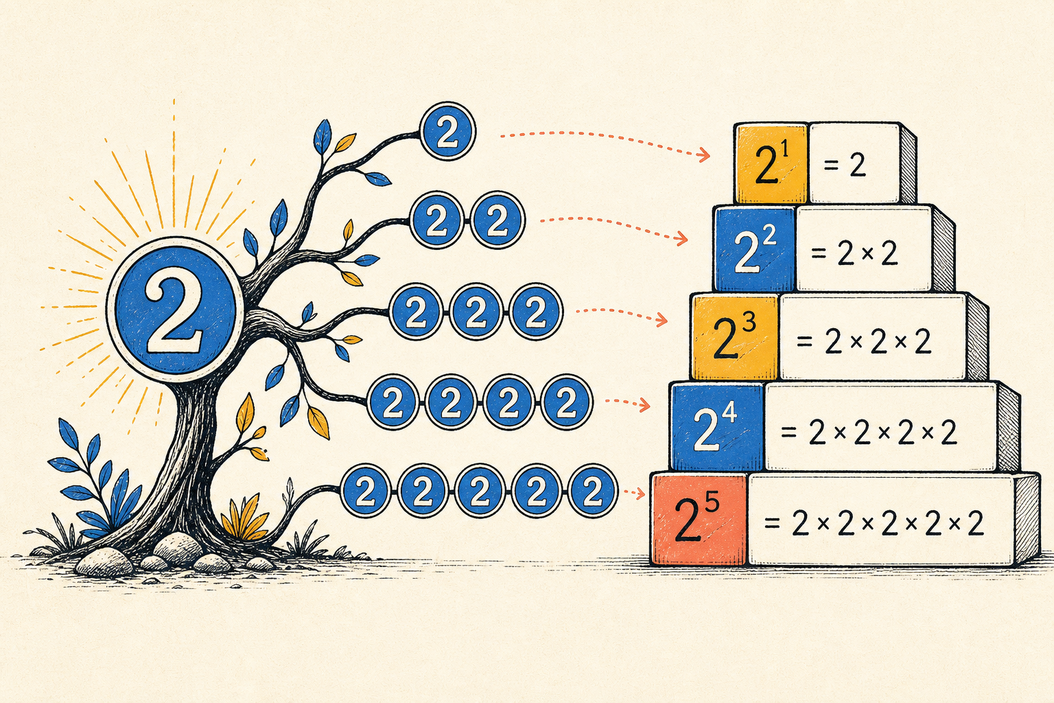Editorial math illustration for Introduction to Exponents and Base Numbers