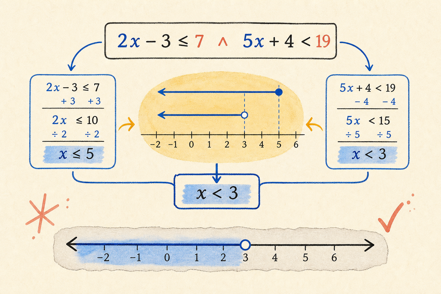 Editorial math illustration for Solving Two-Step Compound Inequalities