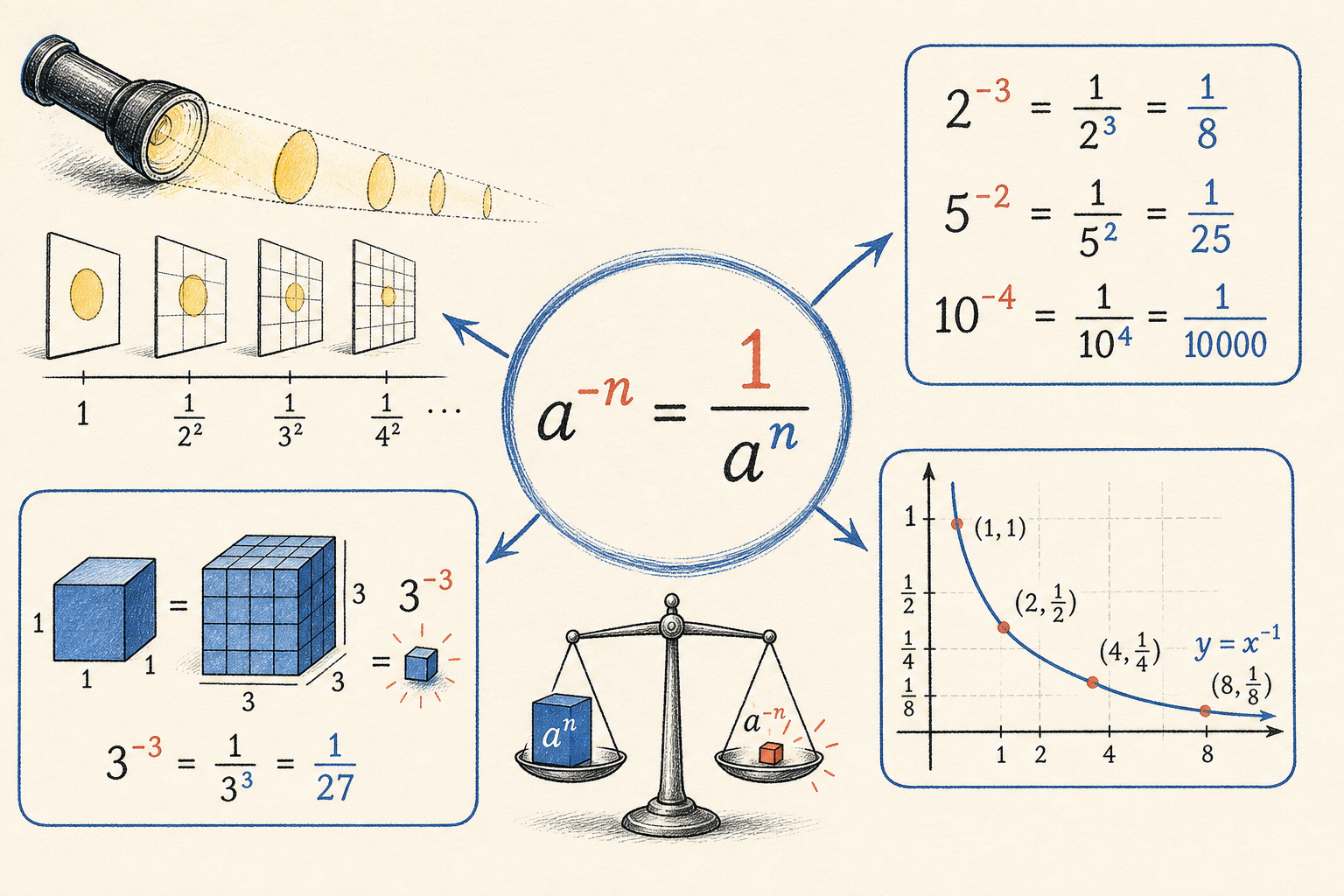Editorial math illustration for Negative Exponents - Real Life Application