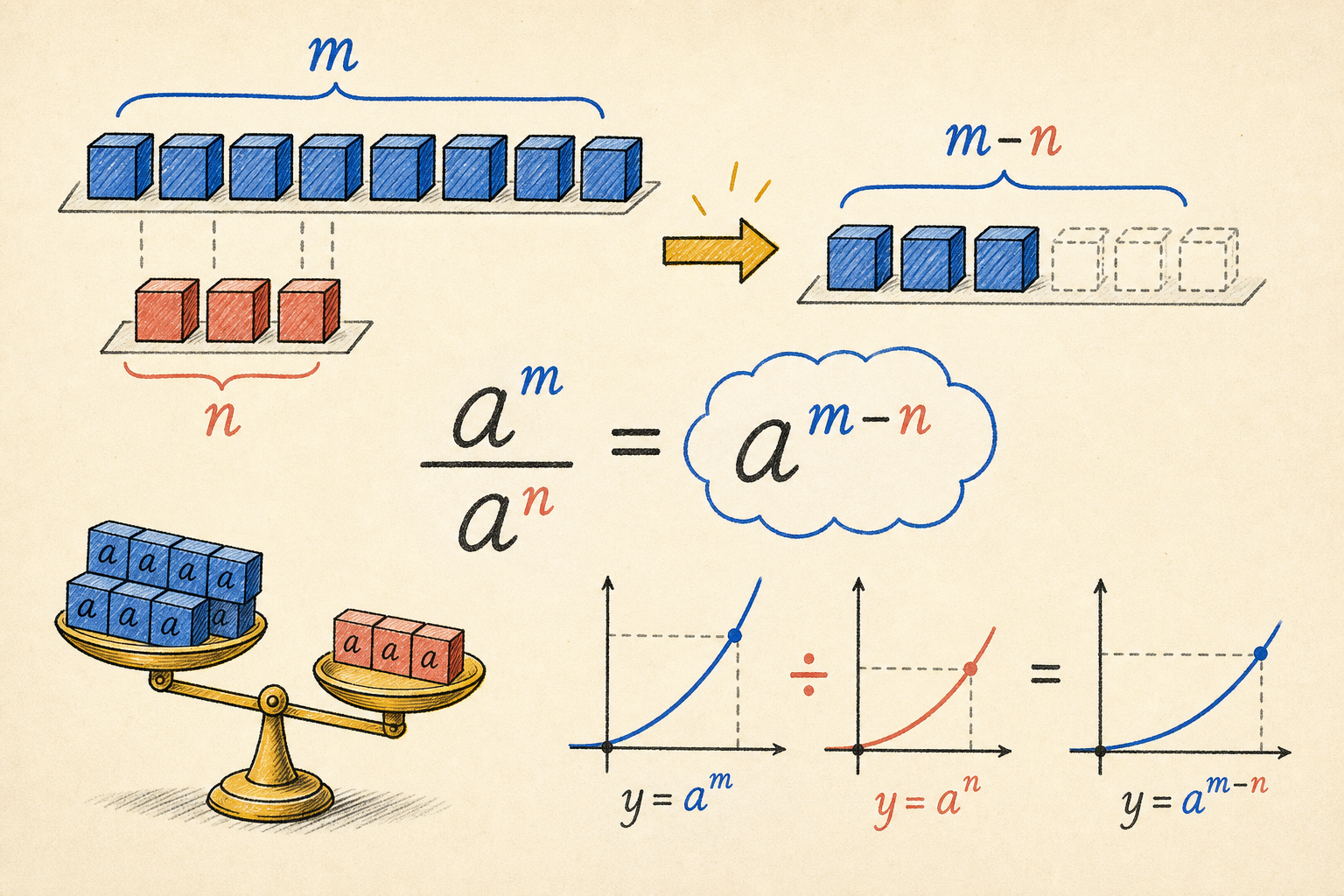Editorial math illustration for Quotient Rule of Exponents