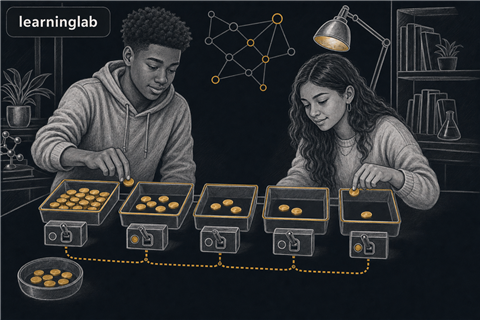 Dark-mode line-art illustration for LAB - Binary Place Value
