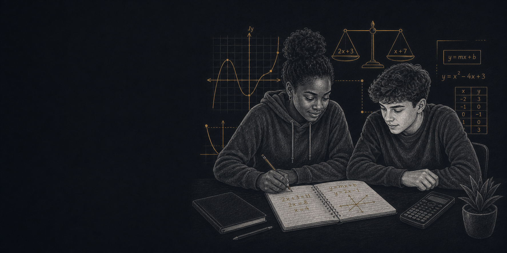 Black and White high-school students collaborating on algebra