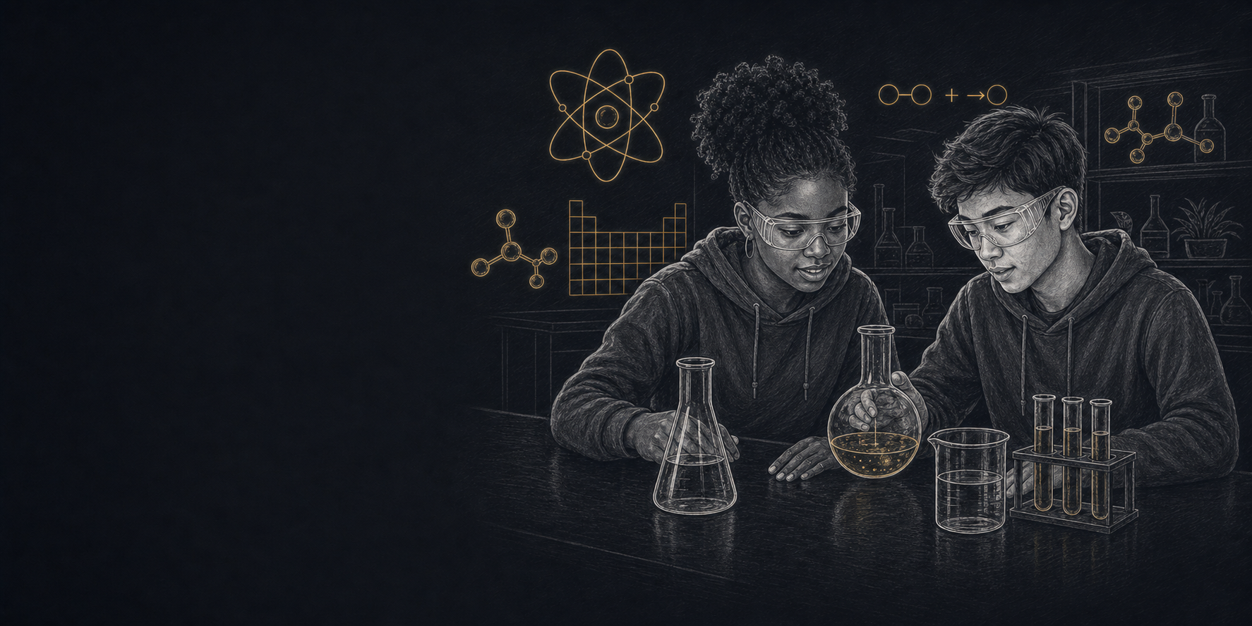 Black and Asian high-school students studying chemistry