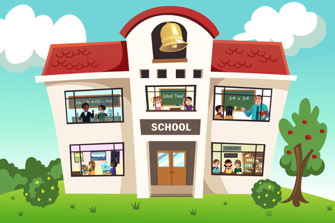 Picture of a school and math classes