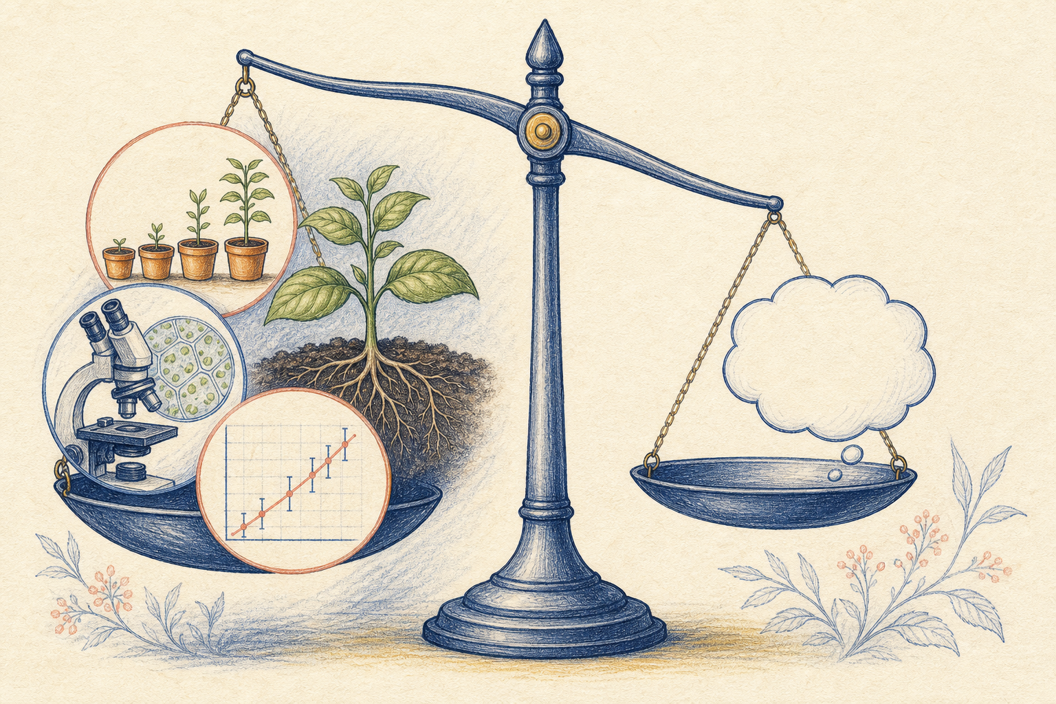 Editorial line art balancing scientific evidence against an unsupported claim